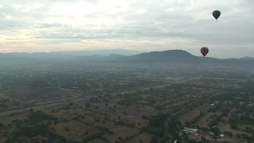 Hot Air Balloon fly over Teotihuacan, Mexico.