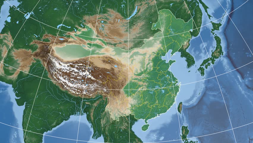 Tianjin municipality extruded on the physical map of China. Rivers and lakes shapes added. Colored elevation data used. Elements of this image furnished by NASA.