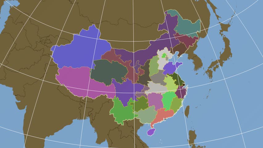 Jilin province extruded on the administrative map of China. Solid colors used.