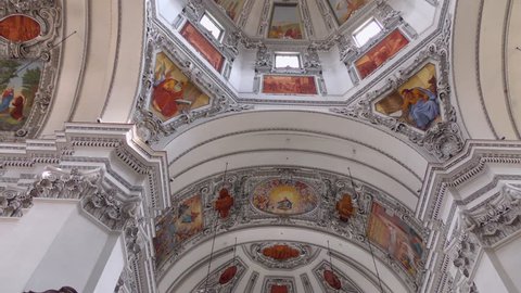 SALZBURG, AUSTRIA - APRIL 8, 2015: Interior of the Salzburg Cathedral on April 8, 2015, in Salzburg, Austria. Salzburg Cathedral (German: Salzburger Dom) is a seventeenth-century Baroque cathedral.