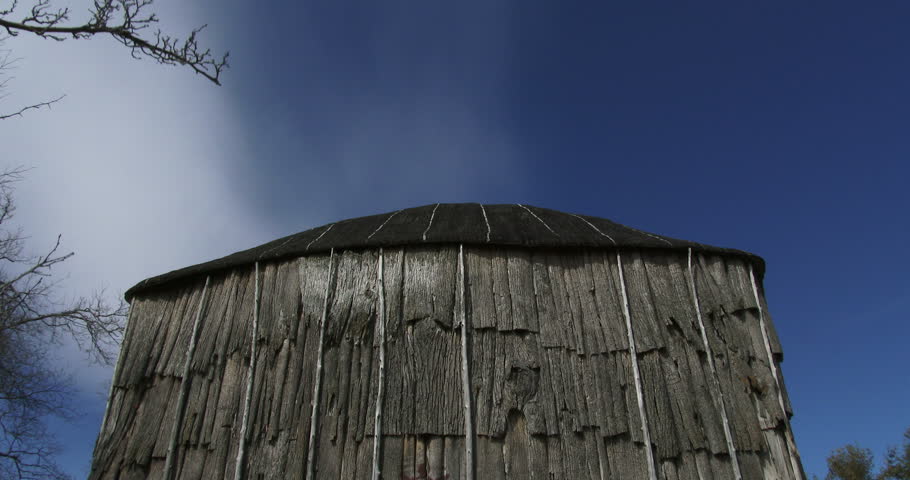 Iroquois longhouse in a reconstructed 15th century native american Iroquoian village in Crawford lake, Ontario, Canada
