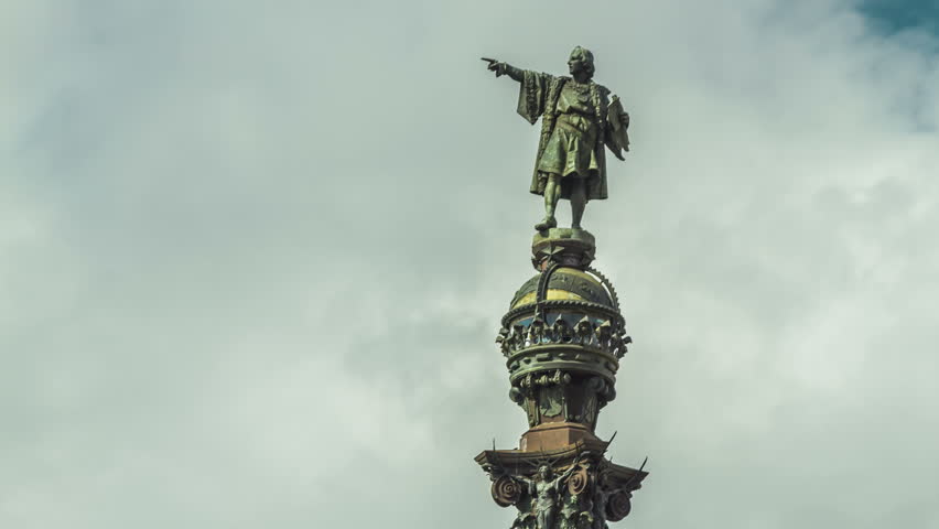 Close-up view timelapse (time lapse, time-lapse) of the Monument of Christopher Columbus, Barcelona, Spain.