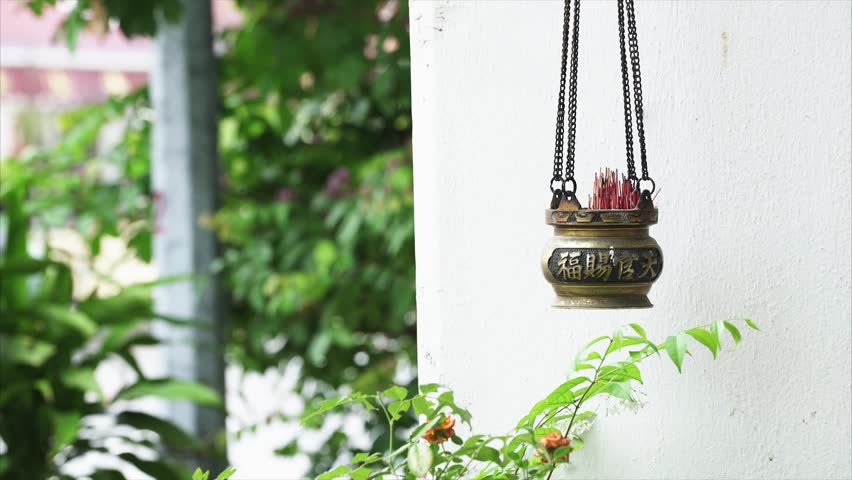 Chinese Offering Pot with Incense Sticks