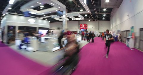 LAS VEGAS, NV - April 15: NAB Show 2015 exhibition in Las Vegas Convention Center. NAB Show is an annual trade show produced by the National Association of Broadcasters. April 13-16. Hyperlapse view.