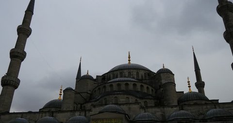 ISTANBUL - APRIL 07, 2015: Sultanahmet mosque filmed in 4K from the courtyard with paning shot April 07, 2015 in Istanbul, Turkey.