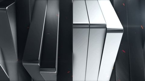 Abstract background of rotation steel boxes with reflecting of light and environment. Animation of metallic technologies and industrial metal. Animation of seamless loop.