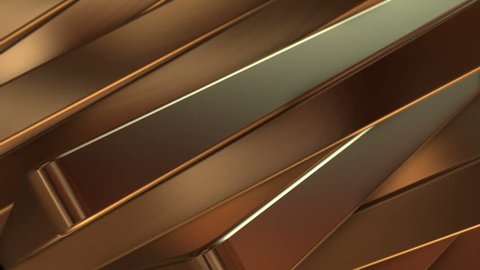 Abstract background of rotation golden boxes with reflecting of light and environment. Animation of metallic technologies and industrial metal. Animation of seamless loop.