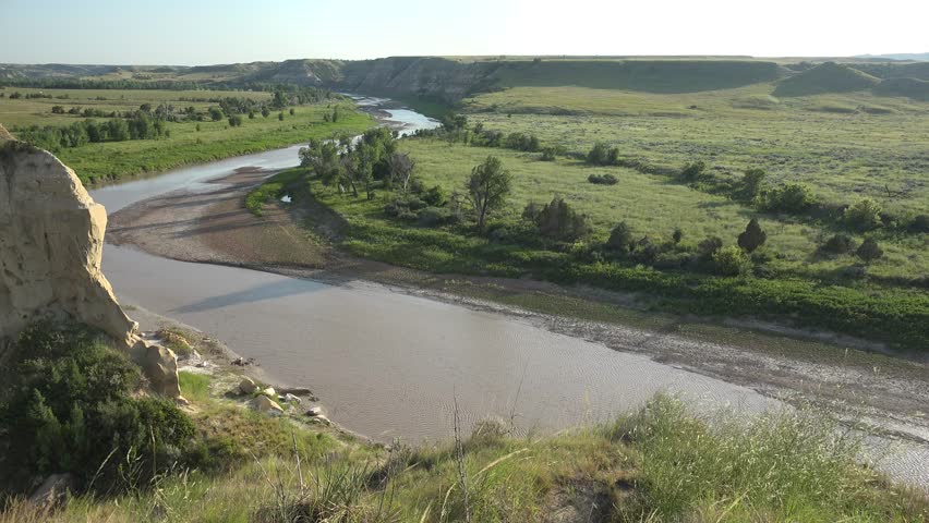 River or Stream Theodore Roosevelt National Park Summer Little Missouri River Scenery Green Vegetation Wilderness