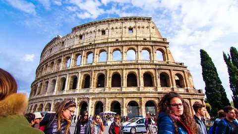 ROME,ITALY – APRIL 18, 2015: Timelapse of tourists visit the famous Colloseum on April 18, 2015 in Rome, Italy.
