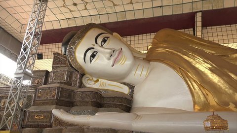 BAGO, BAGO REGION/MYANMAR - FEBRUARY 07, 2015: Reclining buddha, Shwethalyaung Pagoda, Burma. The Buddha is the second largest Buddha in the world.