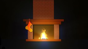 Christmas fireplace with socks and silhouette of Santa Claus 