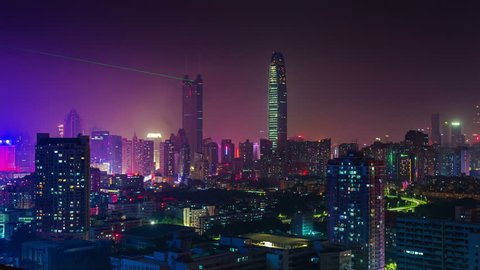 night light shenzhen roof top cityscape panorama 4k time lapse china