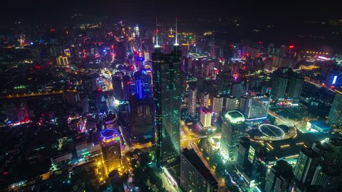 night light shenzhen city high view panorama 4k time lapse china