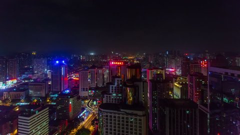 night light shenzhen city up to down panorama 4k time lapse china