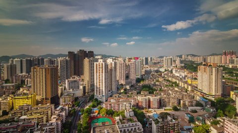 sunny day roof top shenzhen city panorama 4k time lapse china
