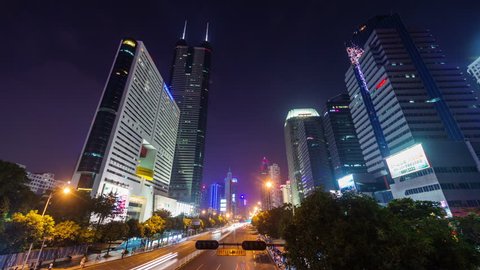 shenzhen night light center traffic street panorama 4k time lapse china