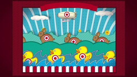 Shooting Gallery.
Animated vintage shooting gallery with moving targets.