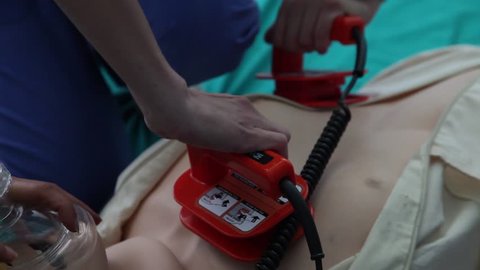 Medicine. Simulation of cardiac massage more defibrillator on a dummy