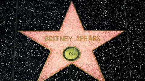 HOLLYWOOD, CA/USA - APRIL 18, 2015: Britney Spears star on the Hollywood Walk of Fame. The Hollywood Walk of Fame is made up of brass stars embedded in the sidewalks on Hollywood Blvd.