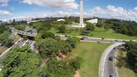 Aerial View of Obelisk and Ibirapuera Park of Sao Paulo city, Brazil