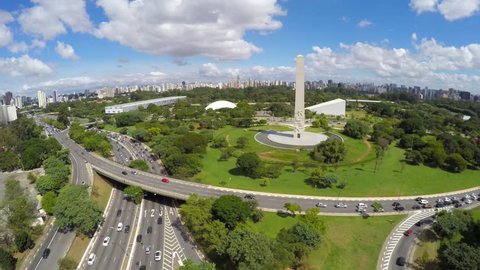 Aerial View of Obelisk and Ibirapuera Park of Sao Paulo city, Brazil