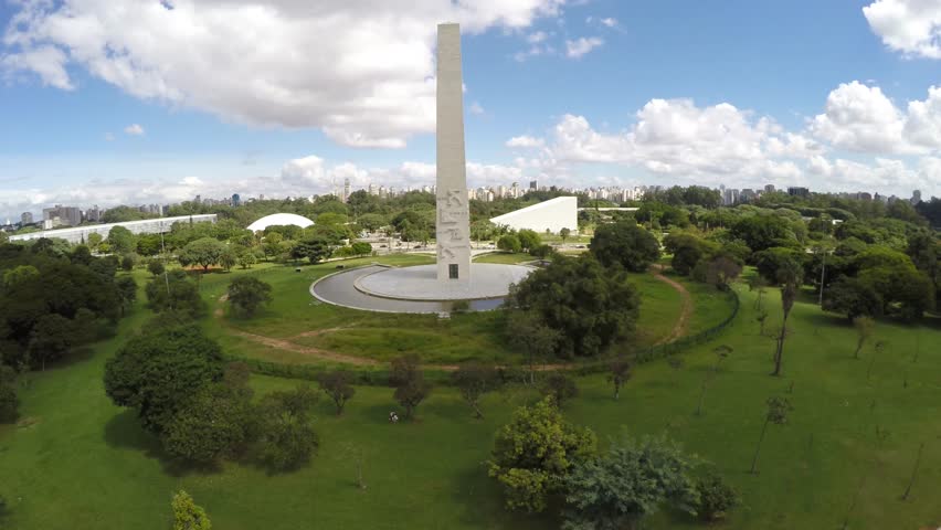 Aerial View of Obelisk and Ibirapuera Park of Sao Paulo city, Brazil