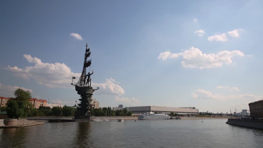 Monument to Peter Great at summer day in Moscow. View from ship