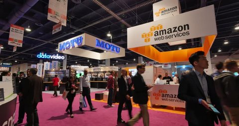 LAS VEGAS, NV - April 15: Amazon at NAB Show 2015 exhibition. NAB Show is an annual trade show produced by the National Association of Broadcasters in Las Vegas Convention Center during April 13-16