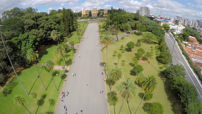 Aerial view of the Museum Paulista of the University of Sao Paulo (commonly known in Sao Paulo and all Brazil as Museu do Ipiranga) in Sao Paulo, Brazil