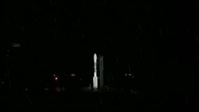 Launching of a rocket into space by rainy night, Video clip