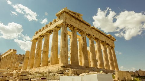 4K Acropolis parthenon site timelapse pillars bright sunny sky.4K and HD afternoon timelapse of the Acropolis/parthenon on a bright sunny day.