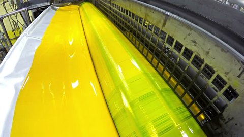 4K modern mixing process yellow ink roller in the fountains four color printing press. UHD stock video