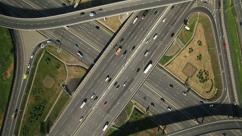 Aerial view of highway interchange in Moscow city, Russia