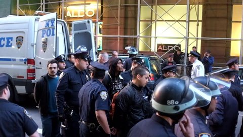 NEW YORK CITY - APRIL 29 2015: hundreds of demonstrators filled Union Square in support of Freddie Gray protests in Baltimore. Attempts to march resulted in more than one hundred arrests by NYPD