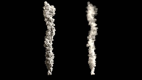 4K rocket, asteroid or meteor trail smokes with two different densities, soft and very dense, isolated on black background, with alpha (uhd, high definition, 4k 3840x2160, 1920x1080, 1080p)