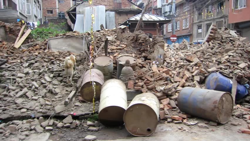 KATHMANDU, NEPAL - APRIL 26, 2015: Destroyed temple after a 7.8 earthquake hit Nepal on 25 April 2015. Royalty-Free Stock Footage #9813848