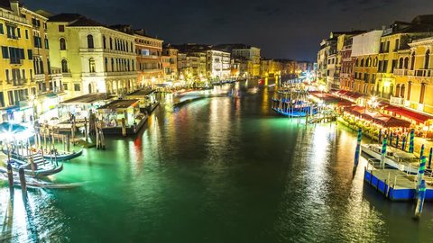 Boat traffic on Grand Canal in Venice, Italy. Time-lapse.