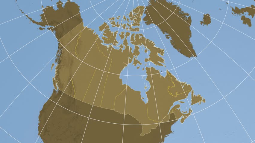 Nova Scotia province extruded on the elevation map of Canada with administrative borders. Elevation data on solid colors used. Elements of this image furnished by NASA.