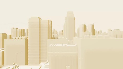 camera fly through an abstract city buildings with different height