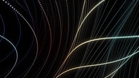 futuristic video animation with particle stripe object and light in motion, loop HD 1080p