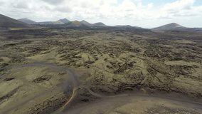 Aerial video footage of the Volcanic Landscape on the Island of Lanzarote