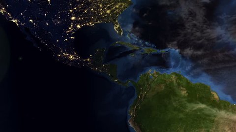Planet Earth Animation of Central America during sunrise (1080p HD) - Footage composite from NASA images. 
