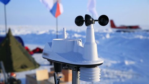 The anemometer measures wind speed in the Arctic polar station.