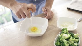 Man hands breaking egg on the edge of the bowl in kitchen, slow motion shot at 240fps
 - Powered by Shutterstock - Get 15% off with code: PIKWIZARD15