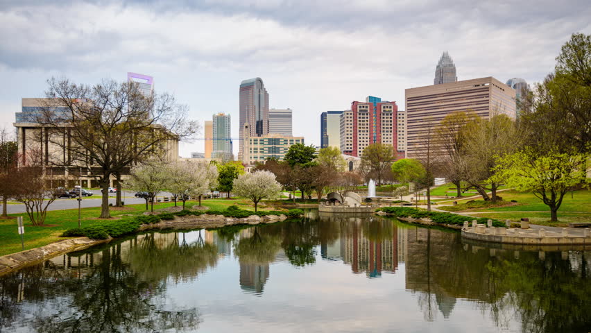 Charlotte, North Carolina, USA downtown skyline at Marshall Park.
