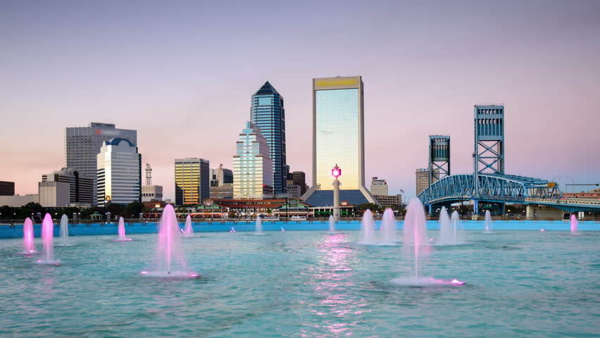 Jacksonville, Florida, USA downtown skyline time lapse.