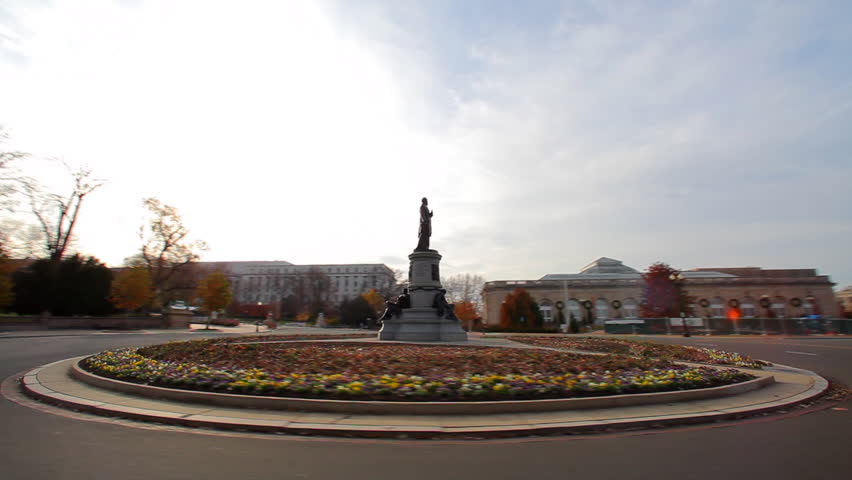 Washington, DC/United States - November 2012: Tracking, circular shot of the James A. Garfield Monument near the United States Capitol.