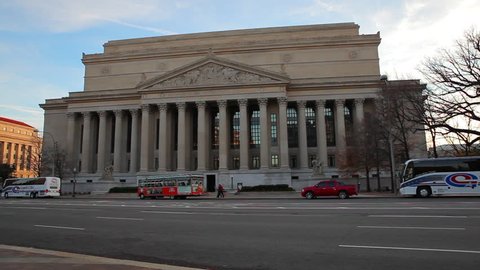 Washington, DC/United States - November 2012: A static shot of The U.S. Treasury building and its grounds in Washington DC.