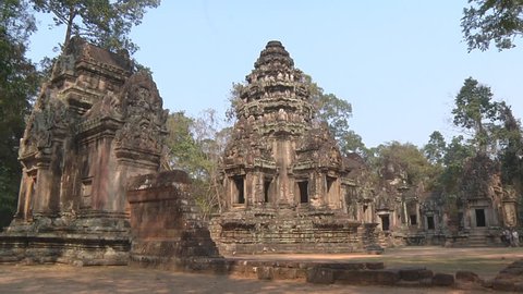 Zoom Wide Shot of Angkor Wat Temple Complex at Angkor, Siem Reap Province, Cambodia