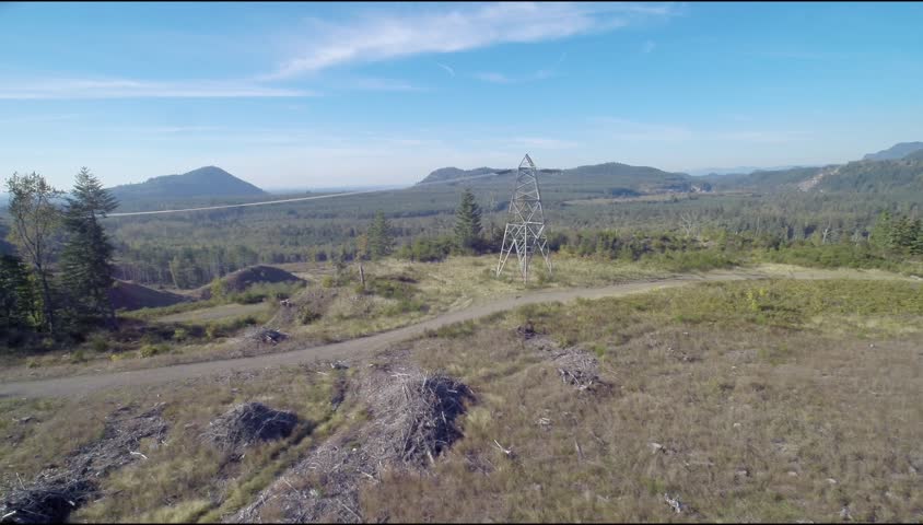 High Voltage electrical power line in mountain hills area